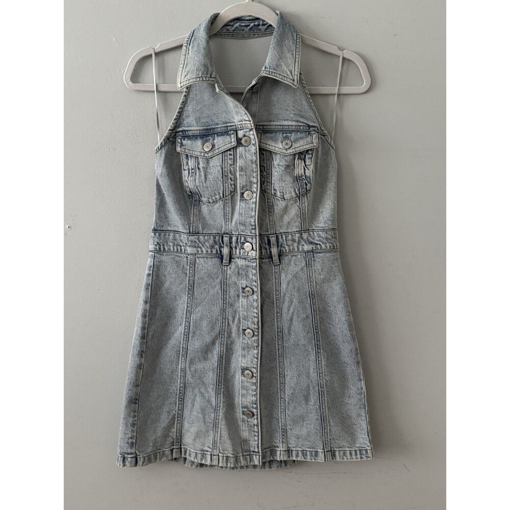 NEW Gap Icon Denim Halter Mini Dress in Light Wash Size XS Petite